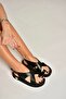 Y390160503 Black Genuine Leather Thick Soled Women's Sandals - 4