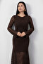 Crew Neck Long Sleeve Flocked Print Dress Grs3874 - 2