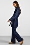Metal Buttoned Soft Denim Jacket Trousers Dark Blue 9401-Tk - 4