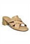 P555455803 Beige Genuine Leather Thick Heeled Women's Slippers - 6
