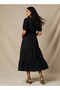 Midi Textured Tiered Dress with Short Puff Sleeves - 3