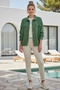 Green Shirt Collar Cuffed Sleeves Double Flap Pockets Casual Linen-Look Woven Jacket 65 65 - 5