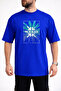 Men's Turquoise and Blue Palm Leaf Crew Neck Cobalt Blue T-Shirt