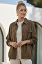 Brown Shirt Collar Cuffed Sleeves Double Flap Pockets Casual Linen-Look Woven Jacket 65 65