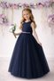 Girl's Navy Blue Tulle Ball Gown/Princess Dress with Pearl Waistband and Satin Bow