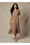 Midi Textured Tiered Dress with Short Puff Sleeves
