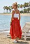 Orange Lined Washable Fringed Cut Elastic Waist Casual Cotton Woven Skirt 80 60 - 3