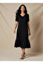 Textured Midi Shirt Dress with Puff Sleeves