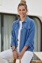 Blue Shirt Collar Cuffed Sleeves Double Flap Pockets Casual Linen Look Woven Jacket 65 65 - 5