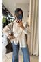 Women's Garnished Stone-Detail Oversized Shirt White Gray
