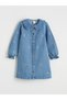 Mg Trenden Indigo Baby Collar Embroidered Girls' Jean Dress