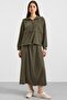 Hooded Lace Detailed Premium Fabric Sweat Skirt Set Khaki 9403-Tk - 2