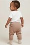 Beige Color 100% Cotton Sock-Legged Baby Boy Pants - Soft Elastic Waistband Comfortable Baby Bottoms Sweatpants - 4