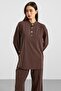 Metal Buttoned Premium Fabric Sweat Pant Set Brown 9405-Tk - 2