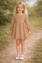 Girl's Balloon Sleeve Muslin Dress Beige Color
