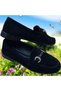Flat Sole Black Suede Daily Buckle Detail Women's Ballet Shoes