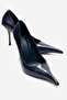Luce Navy Blue Printed Pointed Toe Women's Heeled Shoes