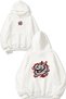 Flaming Dragon Design Printed Oversize White Hooded Sweatshirt