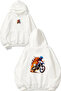 Flame Cross Design Printed Oversize White Hooded Sweatshirt