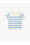 Viscose Blended Short Sleeve Crew Neck Striped Knit Sweater - 2