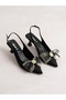Elysia Black Tulle Bow Heeled Women's Shoes - 4
