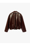 Long Sleeve Pocket Detailed Classic Collar Zippered Faux Leather Jacket - 4