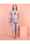 Maternity Long Sleeve Dressing Gown, 3-Piece Pajama Set with Button and Piping Detail