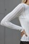 Women's White Crew Neck Long Sleeve Slim Fit Basic Textured Blouse - Women's Blouse - 5