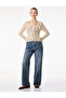 Cotton Pocketed Buttoned High Waist Straight Leg Denim Trousers - Straight Fit Jean