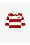 Cotton Long Sleeve Striped Oversize Polo Collar Sweatshirt - 4