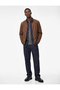 Long Sleeve Stand Collar Pocket Zipper Slim Fit Brown Faux Suede Bomber Jacket - 2