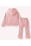Solid Hooded Jacket & Pant Set - Pink - 3
