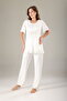 Women's Ecru Maternity & Pregnancy 3-Piece Pajama Set - with Robe, Textured Fabric, Breastfeeding Support - 6
