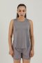Sportswear Women's Athlete's Tank Top with Deep Slit and Waist Closure Detail in Gray