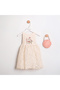 Flower Embroidered Lace Fabric Girls' Dress with Bag