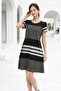Women's Midi Length Double Pocket Striped Crew Neck Dress - 6