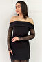 Black Madonna Collar Lace Dress - 2