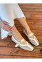 Beige Suede (Luna) Leather Piece Detail Women's Ballerinas - 2