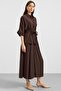 Waist Gathered Three Quarter Sleeve Modal Shirt Brown 9409 - 4