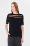 Women's Crew Neck Transparent Detailed Short Sleeve Blouse 121844 Black - 4