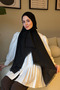 C Pattern Wool Silk Shawl-Black - 2