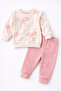 Baby Girl Bow Patterned Sweatshirt with Sleeve Detail + Sweatpants 2-Piece Set 3-6-9-12 Months - 4