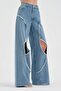 Women's Palazzo Jeans with Cut-Out Front and Stone Detailing - 3