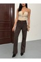 Women's High-Waisted Light Brown Shiny Stone-Patterned Custom-Designed Stretch Palazzo Denim Jeans - 2