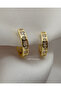 Geometric Hoop Earrings with Square and Round Stones - Golden Geometric Square