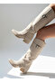 Beige Suede Troc Detailed Stylish Long Zipperless Boots with Leg-Enhancing Appearance - 2