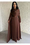 Women's Long Satin Dress with Cape and Embellished Embellishments - 2