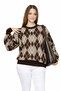 Brown Baklava Pattern Crew Neck Oversize Women's Knitwear Sweater - 5