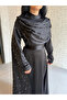 Women's Satin Long Stone-Embellished Cape Dress - 4