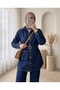 Bag, Pocketed Trousers, Denim Suit - Navy Blue - 3